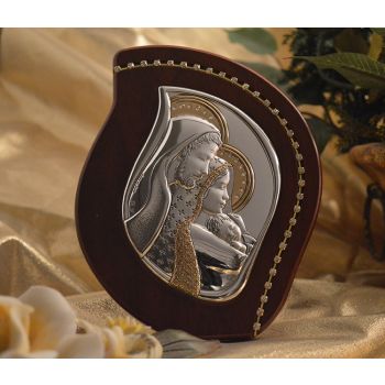 RL2500 Italian Silver Holy Family icon on a wood stand 