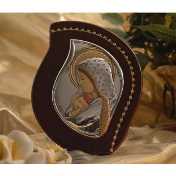 RL2600 Italian Silver Mother and Child icon on a wood stand 
