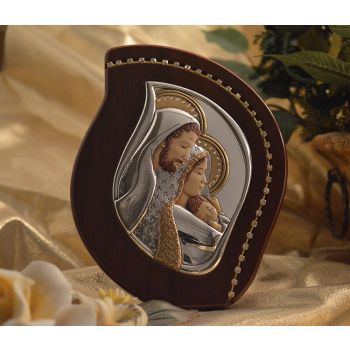 RL2700 Italian Silver Holy Family icon on a wood stand 