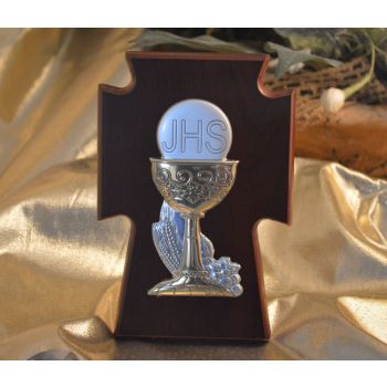 RL310 First Holy Communion Silver Chalice wood stand Made in Italy 