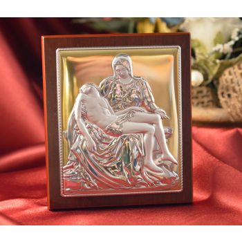 RL398 Italian Silver Icon Michelangelo€™s Pieta on a wood stand