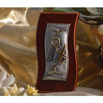 RL420 Italian Silver Confirmation icon on a wood stand 