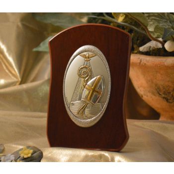 RL720 Italian Silver Confirmation icon on a wood stand 