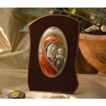 RL780x Italian Silver Orthodox Greek Icon Lady Mary Made in Italy icon on a wood stand