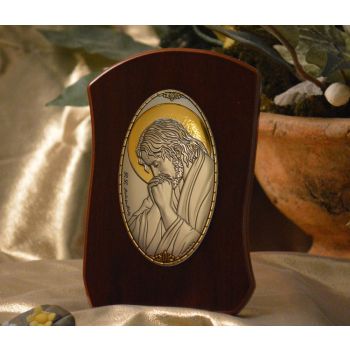 RL785 Italian Silver praying Jesus Icon Made in Italy icon on a wood stands