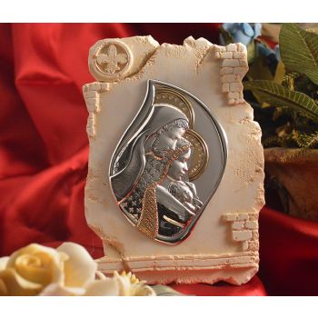 RL810 Italian Silver Holy Family icon on a Marble dust texture stand