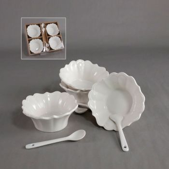 Amelie Set of 4 White Ceramic Bowls and spoons