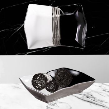 Ceramic Candy Dish White Silver and Black 