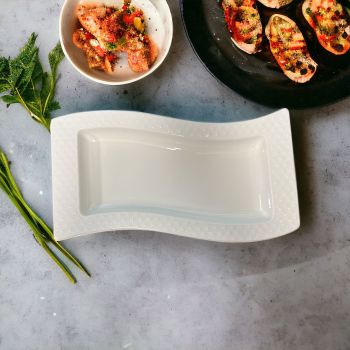 LC455 - White Ceramic Rectangular Platter with decor