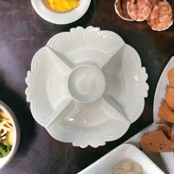 LC119 - White Ceramic 4 Section Dish Platter with Butterfly decor