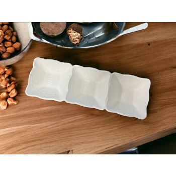 LC126 - White Ceramic Rectangular 3 Section dish Platter with decor